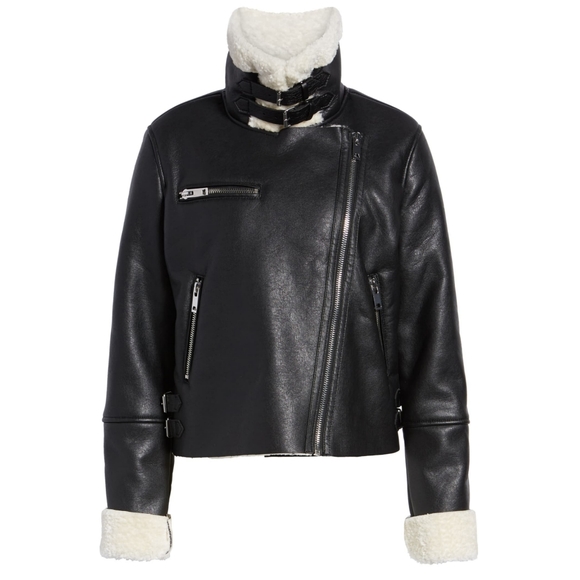 SALE!โจ NWT LEATHER MOTO SHERPA JACKET BLANK NYC XS - Picture 3 of 8